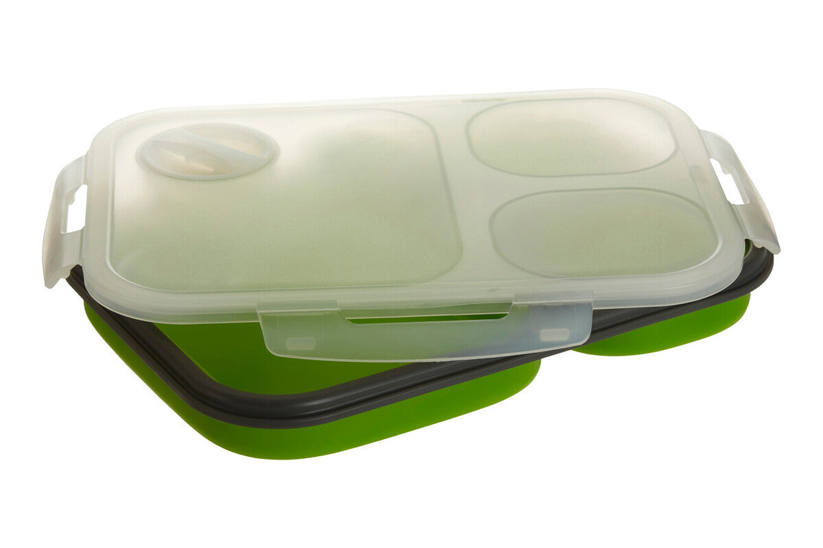 Orsina Green Collapsible Lunch Box | 3-Compartment Bento with Spork