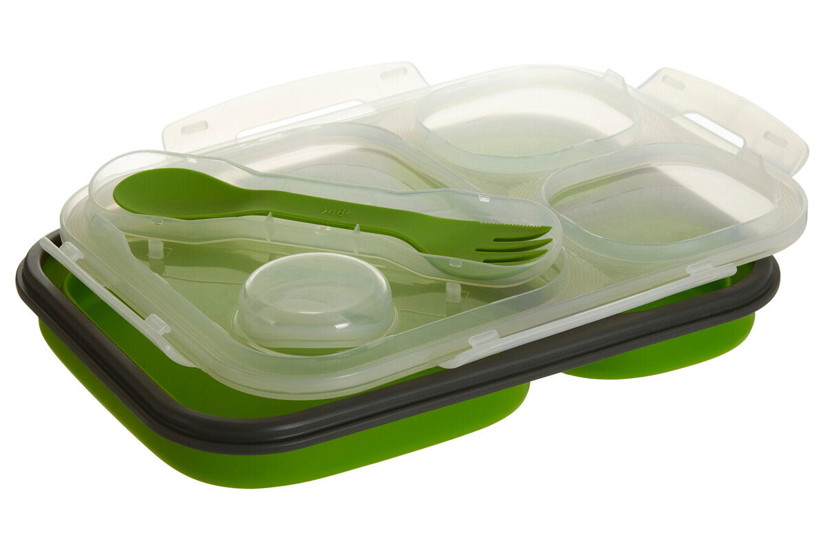 Orsina Green Collapsible Lunch Box | 3-Compartment Bento with Spork