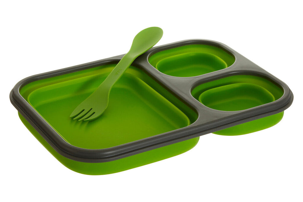 Orsina Green Collapsible Lunch Box | 3-Compartment Bento with Spork