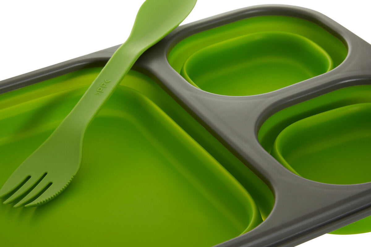 Orsina Green Collapsible Lunch Box | 3-Compartment Bento with Spork