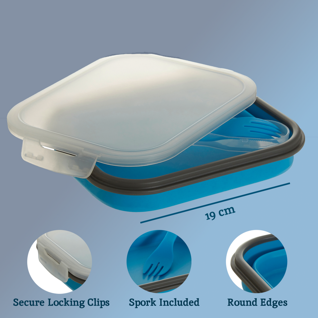 Orsina Grub Tub Blue Collapsible Lunch Box with Integrated Spork