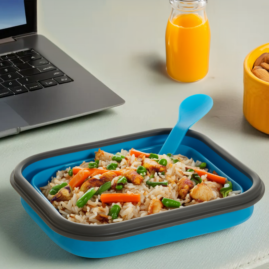 Orsina Grub Tub Blue Collapsible Lunch Box with Integrated Spork
