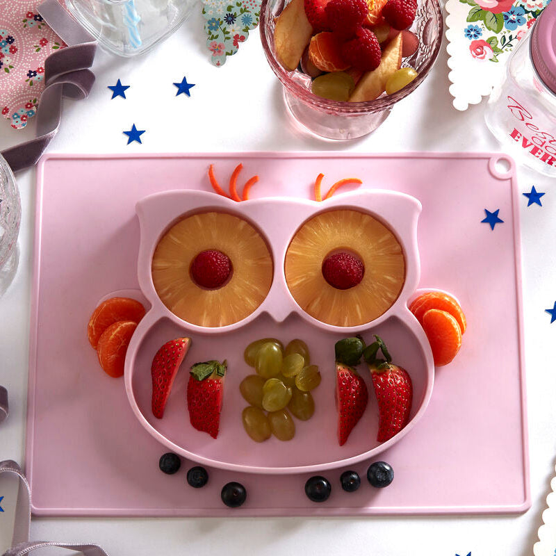 Orsina Silicone Divided Owl Food Plate – Pink Toddler Feeding Dish