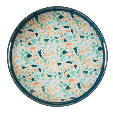 Orsina Mimo Terrazzo Round Serving Tray | Melamine with Cutout Handles