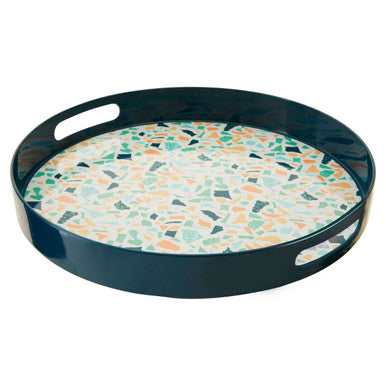 Orsina Mimo Terrazzo Round Serving Tray | Melamine with Cutout Handles