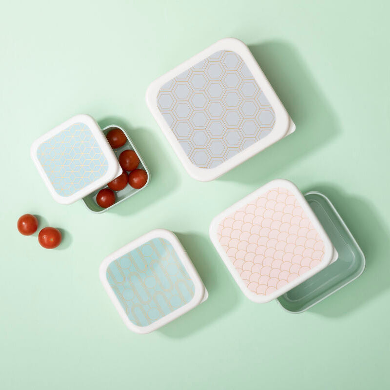 Orsina Frosted Deco Snack Boxes – Set of 4 Pastel Food Storage Containers