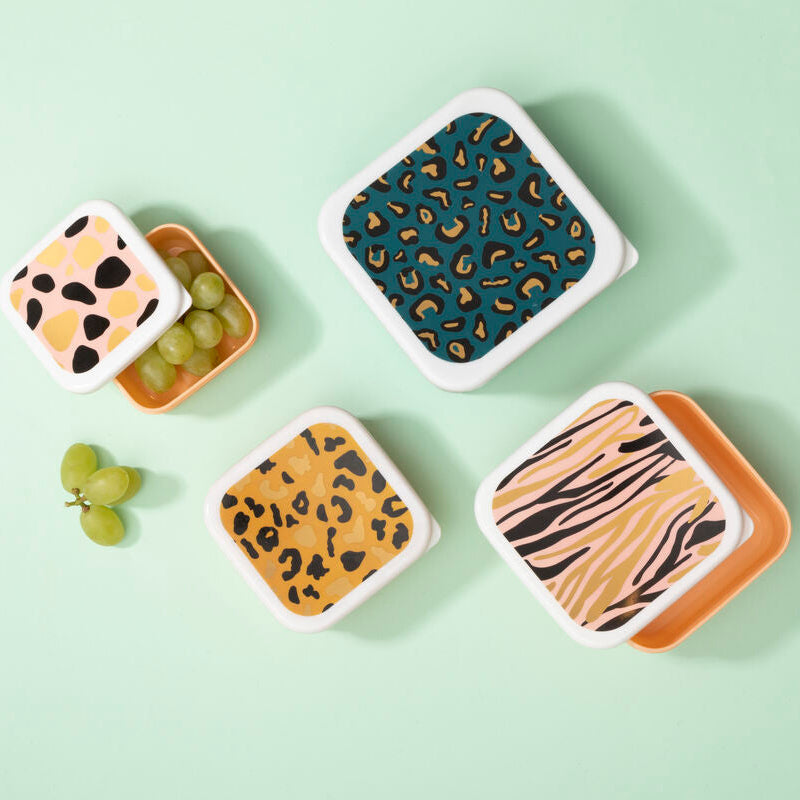 Mimo Animal Print Lunch Boxes | Set of 4 Stackable Food Containers