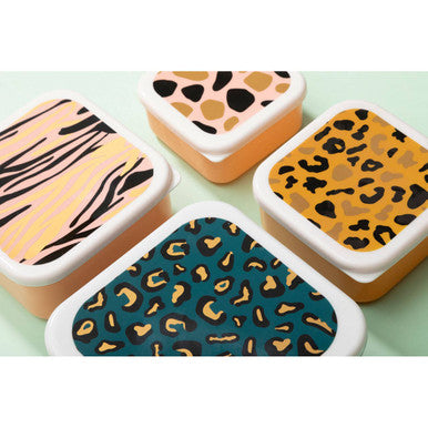 Mimo Animal Print Lunch Boxes | Set of 4 Stackable Food Containers