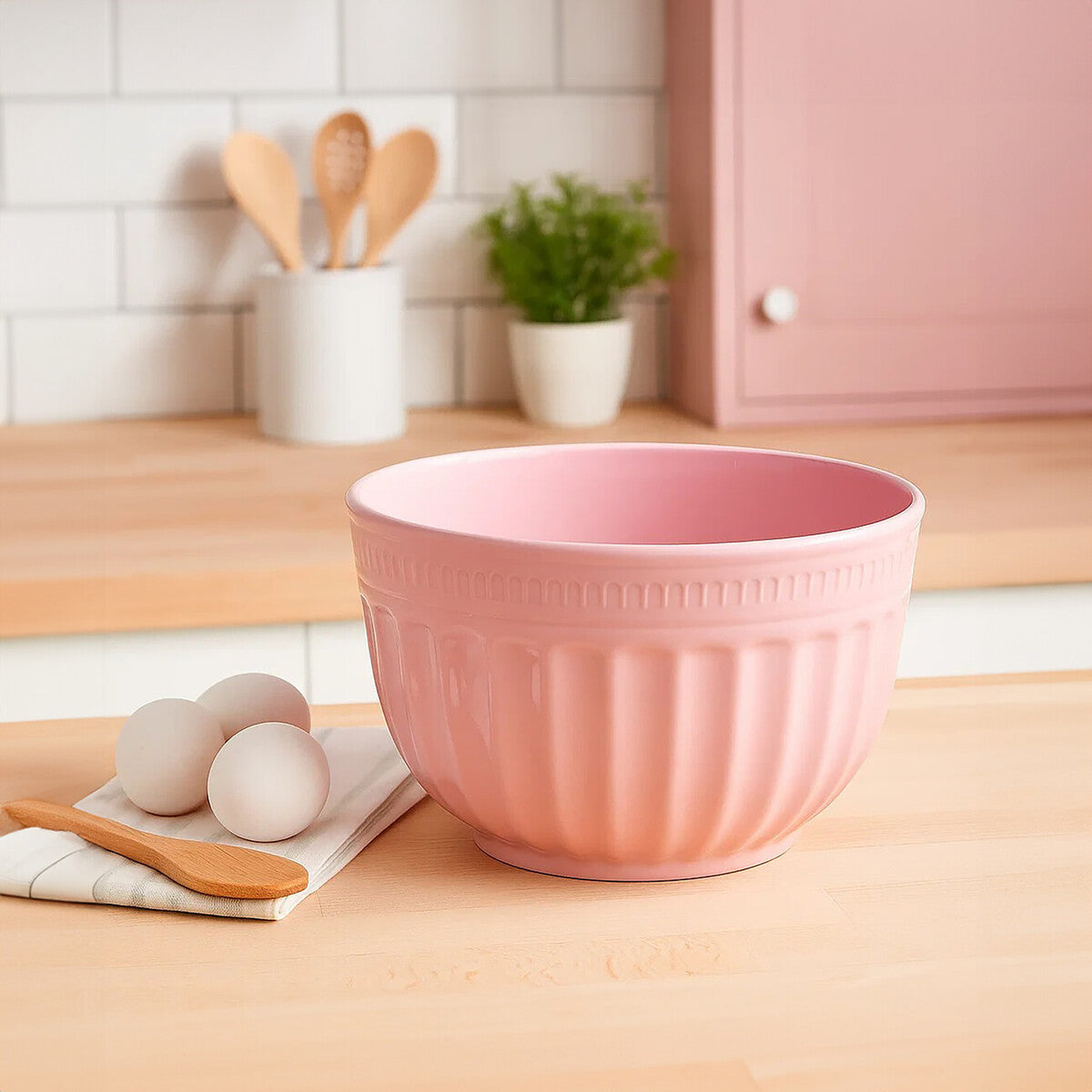 Orsina Alden Melamine Mixing Bowl – Medium Pink Fluted Kitchenware
