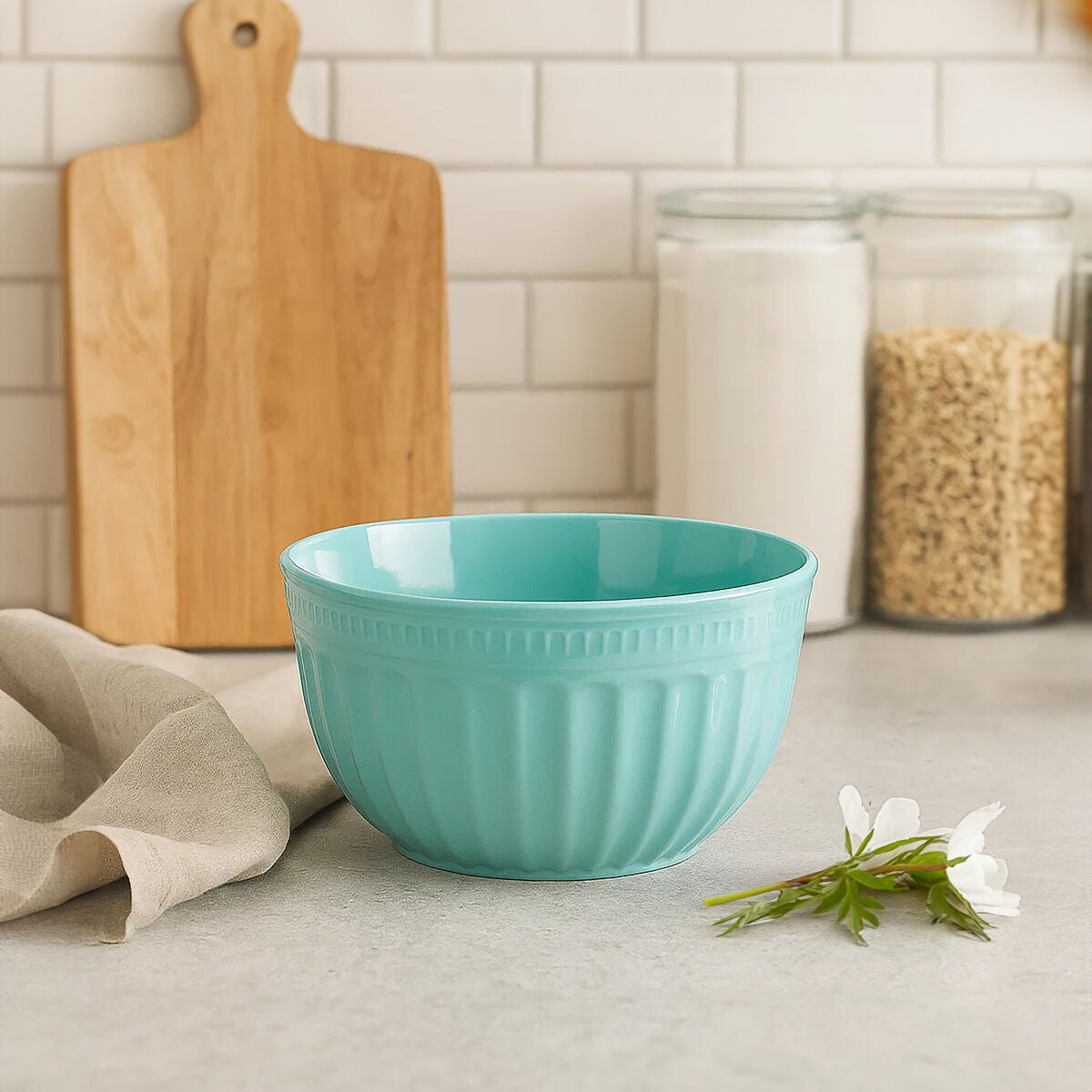 Orsina Alden Melamine Mixing Bowl – Medium Green Fluted Kitchen Prep Bowl