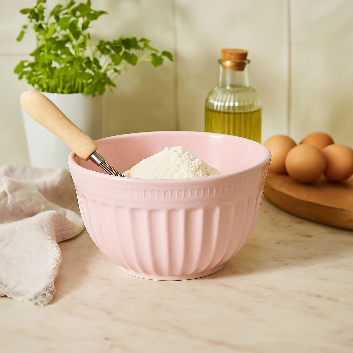 Orsina Alden Large Pink Melamine Mixing Bowl – Fluted Kitchen Prep
