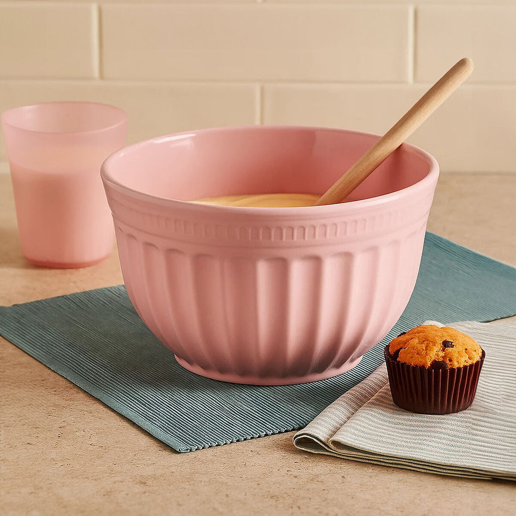 Orsina Alden Extra Large Pink Melamine Mixing Bowl with Fluted Grip