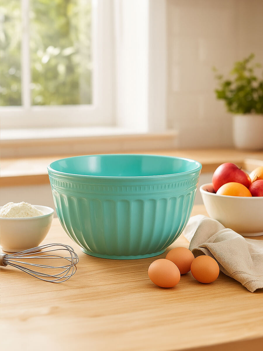 Orsina Alden Extra Large Green Melamine Mixing Bowl with Fluted Sides