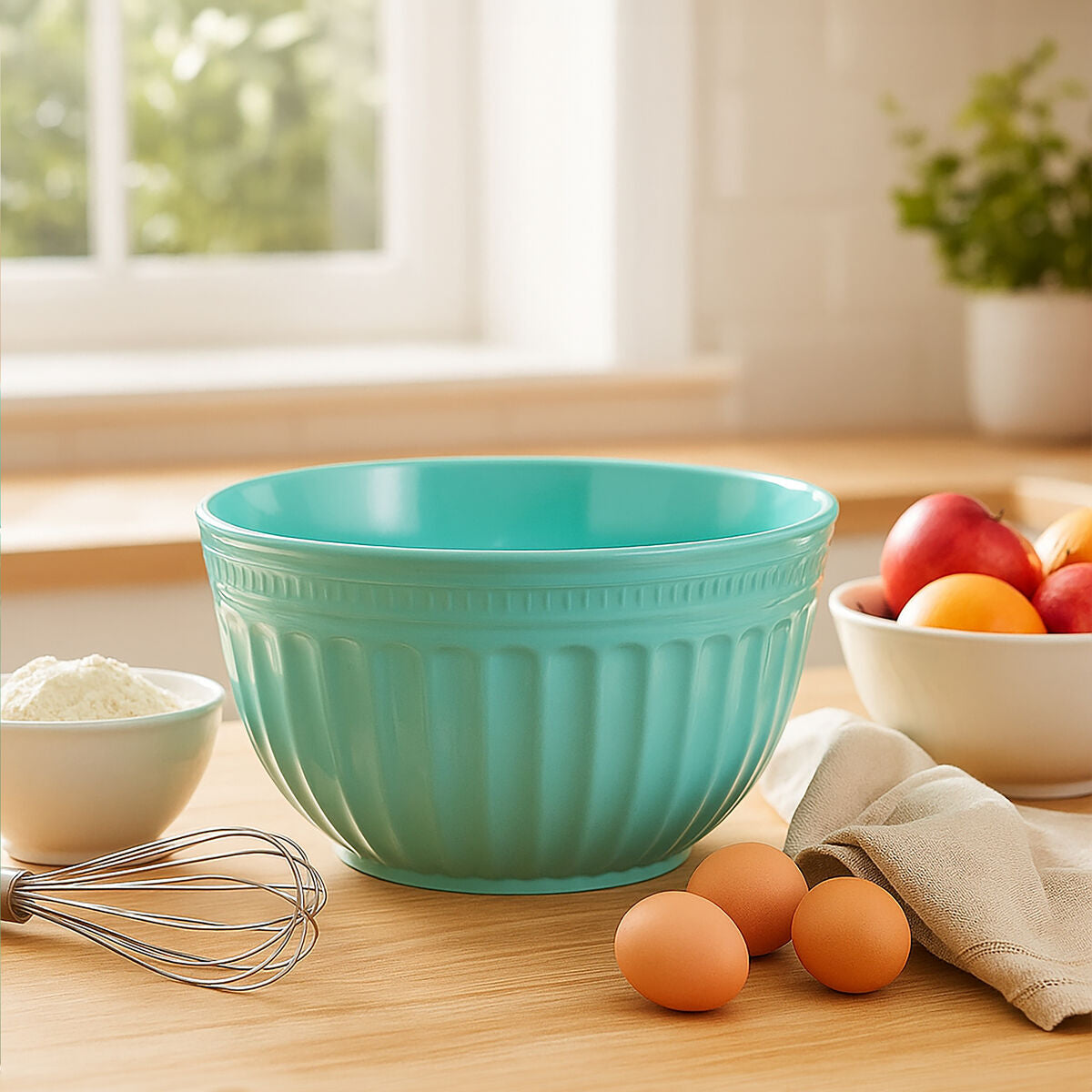 Orsina Alden Extra Large Green Melamine Mixing Bowl with Fluted Sides