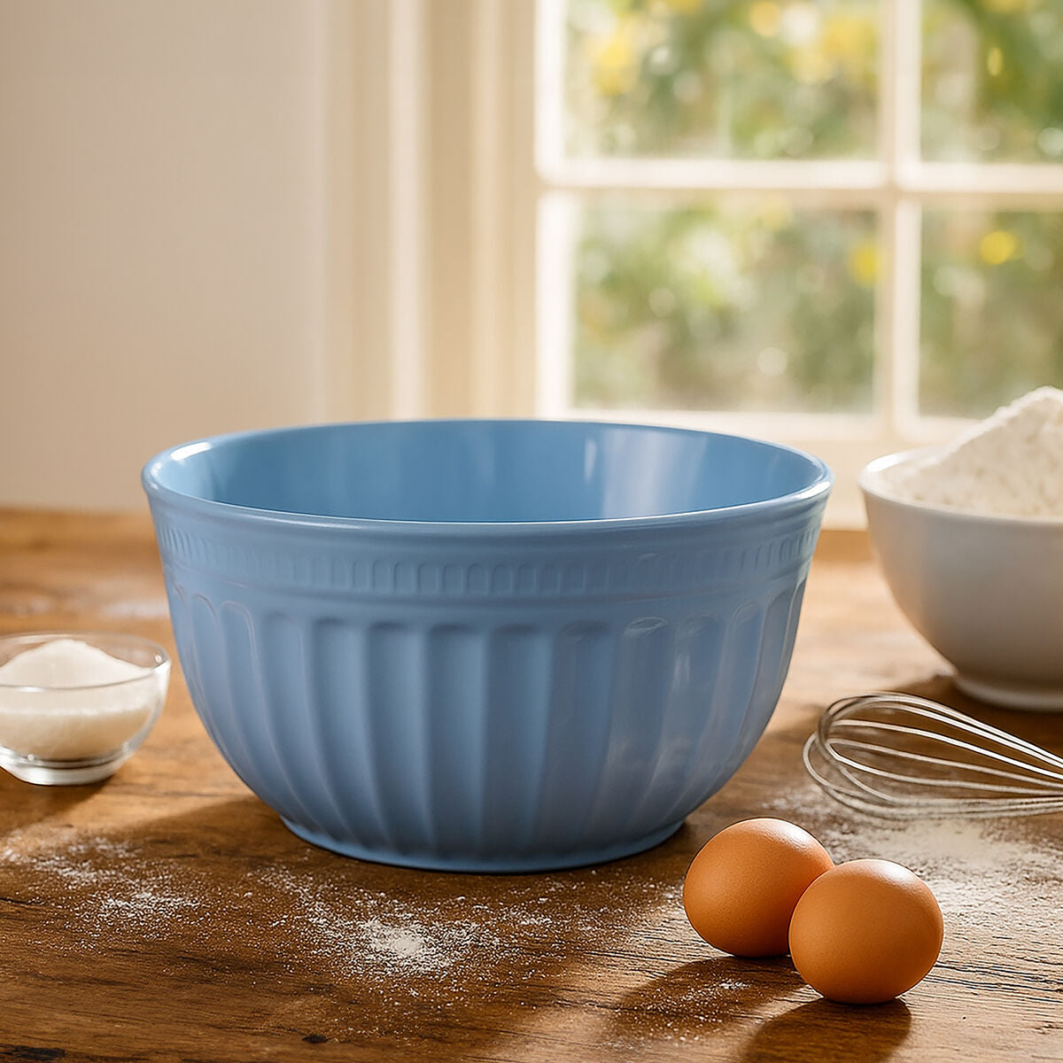 Orsina Alden Extra Large Melamine Mixing Bowl – Blue Fluted Design