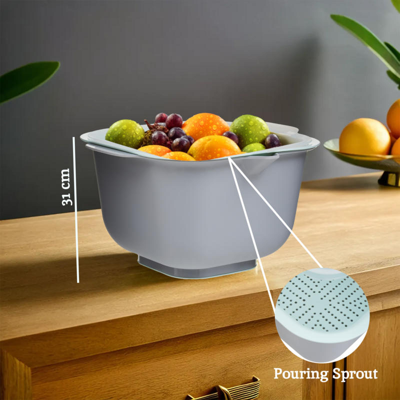 Orsina Grub Tub Bowl with Colander and Lid – 3-Piece Nesting Set