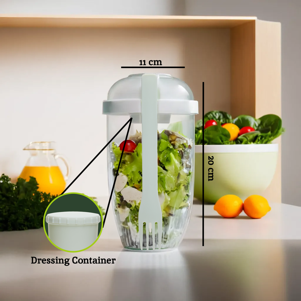 Orsina Grub Tub Salad Cup with Dressing Pot and Fork - Portable Container