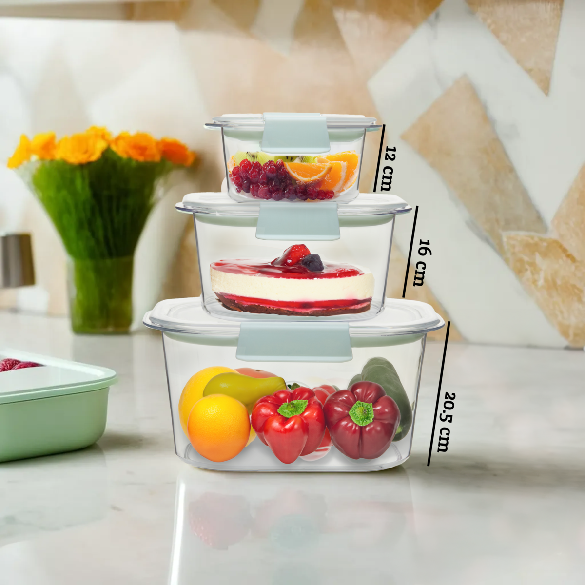 Orsina Airtight Food Storage Containers – Nesting Set of 3 Stackable Tubs