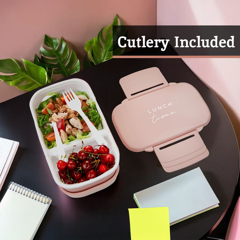 Orsina 5-Compartment Bento Lunch Box with Cutlery – Light Pink