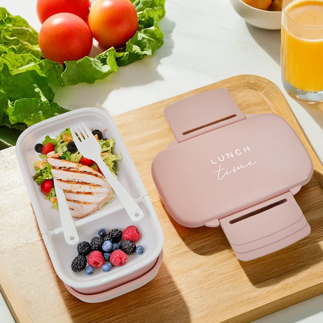 Orsina 5-Compartment Bento Lunch Box with Cutlery – Light Pink