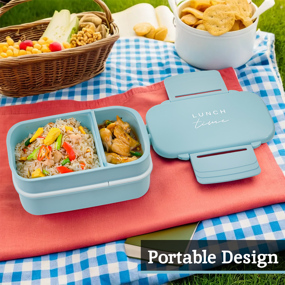 Orsina Light Blue Bento Lunch Box with 5 Compartments and Cutlery