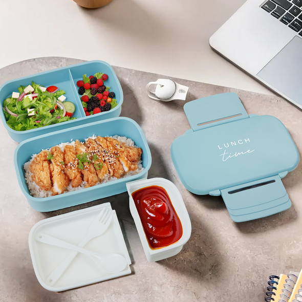 Orsina Light Blue Bento Lunch Box with 5 Compartments and Cutlery