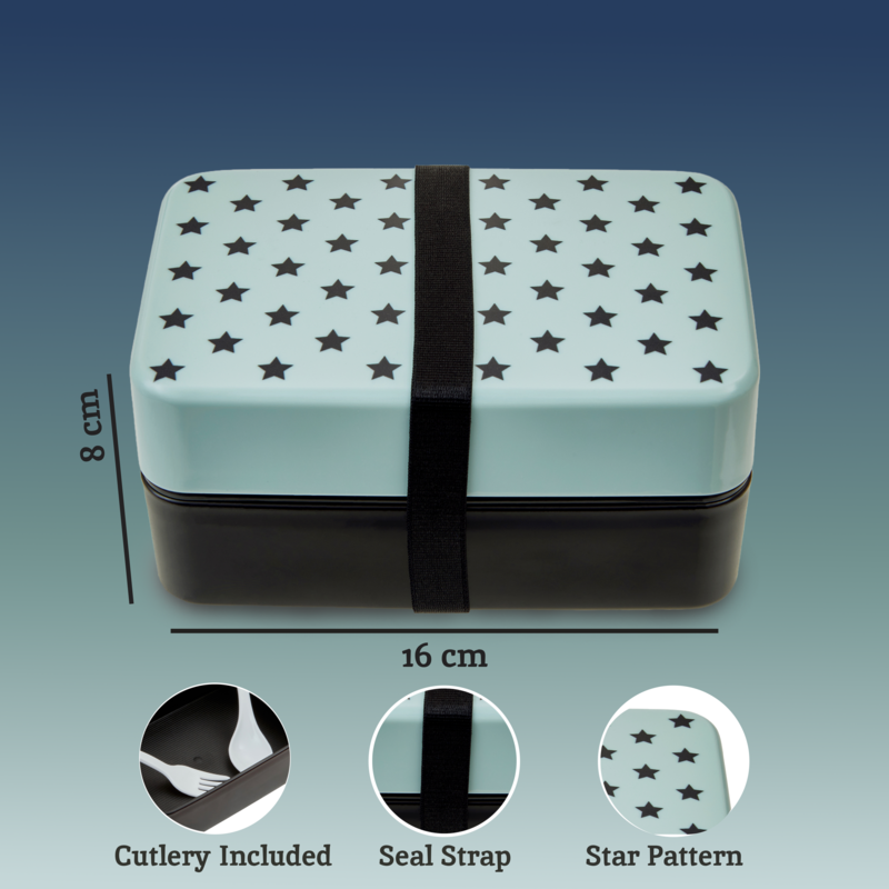 Orsina Two-Tier Stackable Lunch Box with Cutlery – Blue Star Pattern