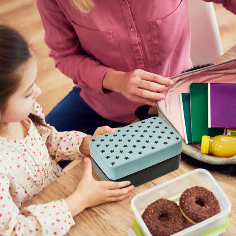 Orsina Two-Tier Stackable Lunch Box with Cutlery – Blue Star Pattern