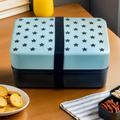 Orsina Two-Tier Stackable Lunch Box with Cutlery – Blue Star Pattern