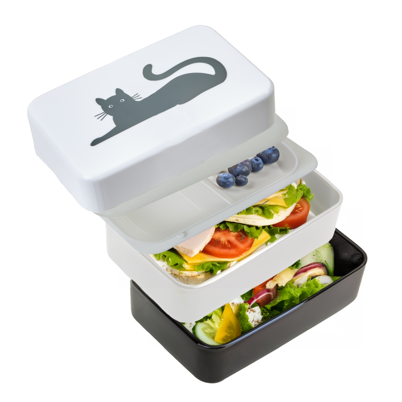 Orsina Cat Bento Lunch Box with Cutlery – 3-Tier Stackable Food Container