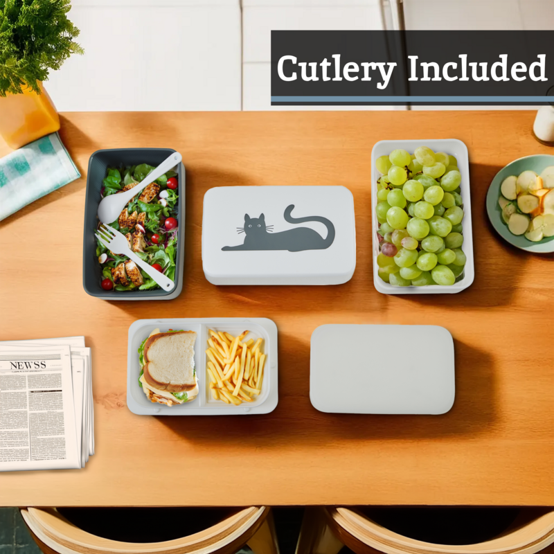 Orsina Cat Bento Lunch Box with Cutlery – 3-Tier Stackable Food Container