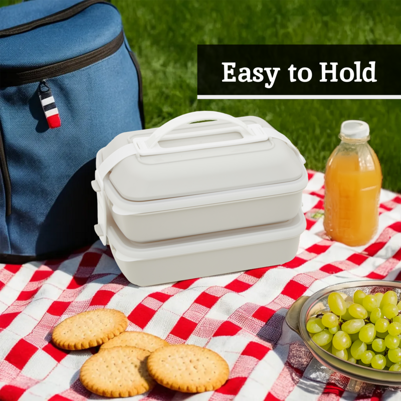 Orsina Grub Tub Lunch Box – 2-Compartment Bento with Cutlery, Grey