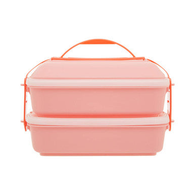 Orsina Grub Tub Pink Lunch Box with Cutlery | Dual Compartment Bento