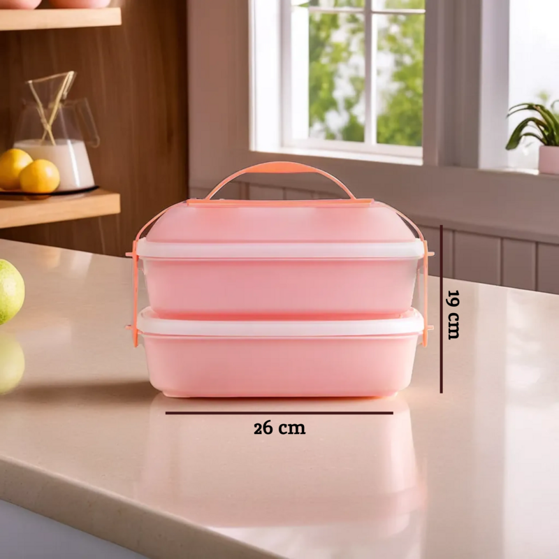 Orsina Grub Tub Pink Lunch Box with Cutlery | Dual Compartment Bento
