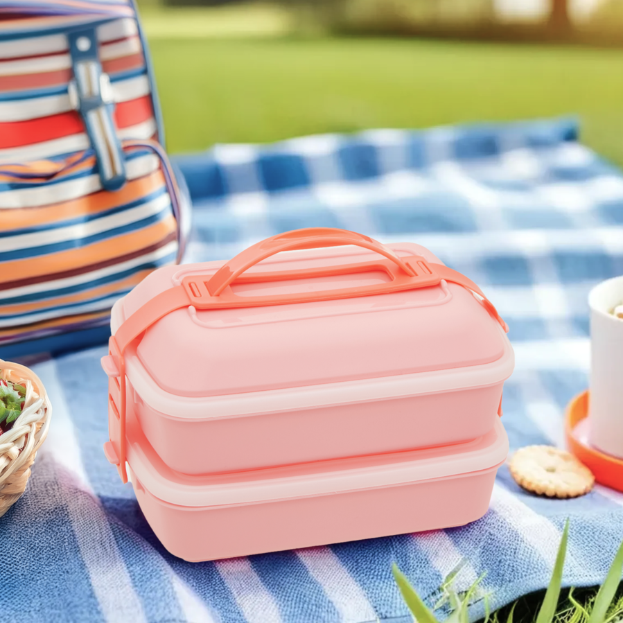 Orsina Grub Tub Pink Lunch Box with Cutlery | Dual Compartment Bento