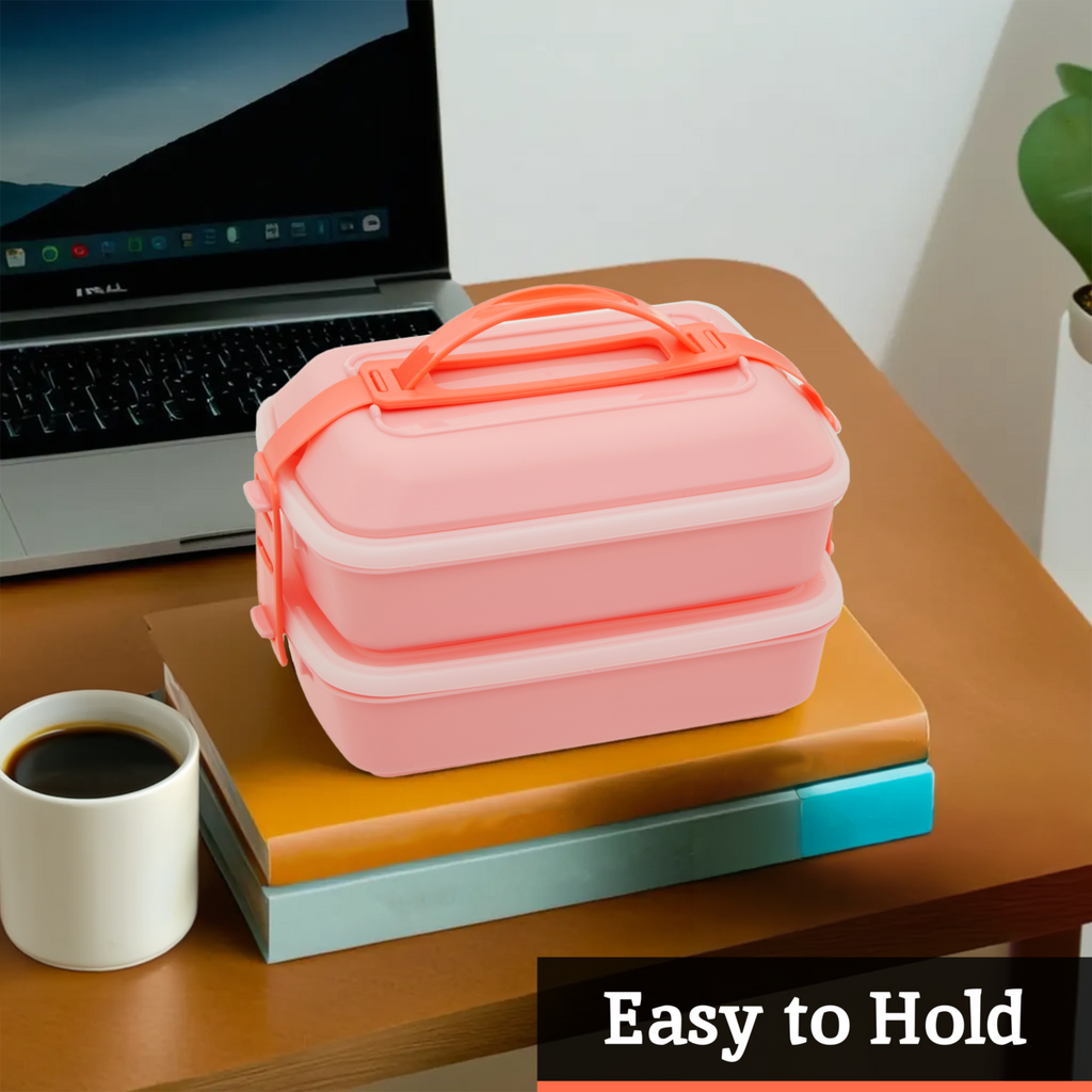 Orsina Grub Tub Pink Lunch Box with Cutlery | Dual Compartment Bento