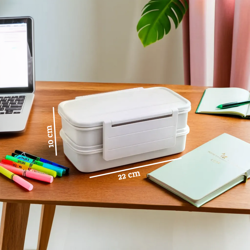 Orsina Grey Lunch Box with Cutlery – 2-Compartment Leakproof Bento