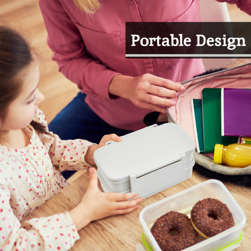 Orsina Grey Lunch Box with Cutlery – 2-Compartment Leakproof Bento