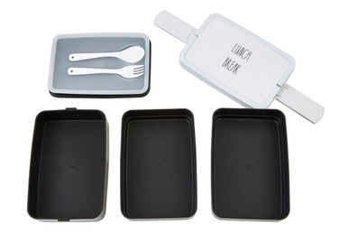 Orsina Grub Tub Bento Lunch Box with Cutlery – 3 Compartment Black