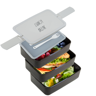 Orsina Grub Tub Bento Lunch Box with Cutlery – 3 Compartment Black