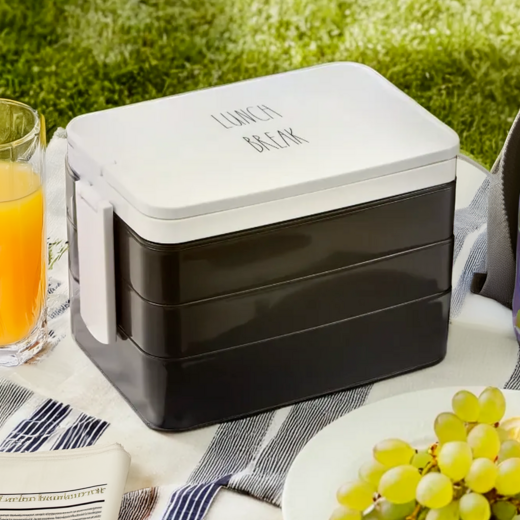 Orsina Grub Tub Bento Lunch Box with Cutlery – 3 Compartment Black