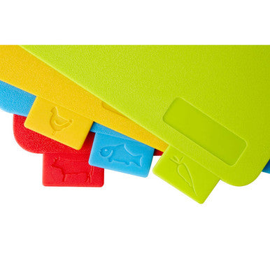 Orsina Dahra Set of 4 Colourful Chopping Boards with Wooden Stand
