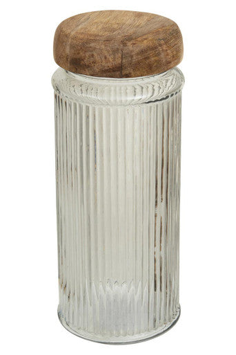 Orsina Garner 2400ml Ribbed Glass Storage Jar with Mango Wood Lid