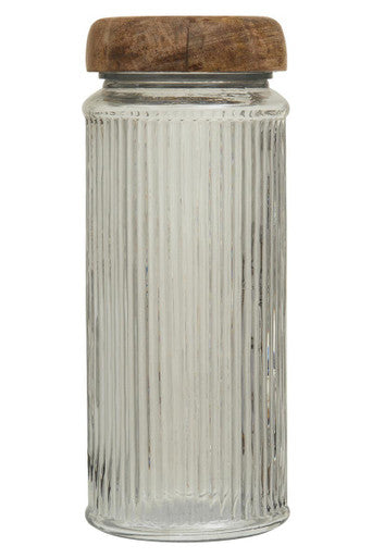Orsina Garner 2400ml Ribbed Glass Storage Jar with Mango Wood Lid