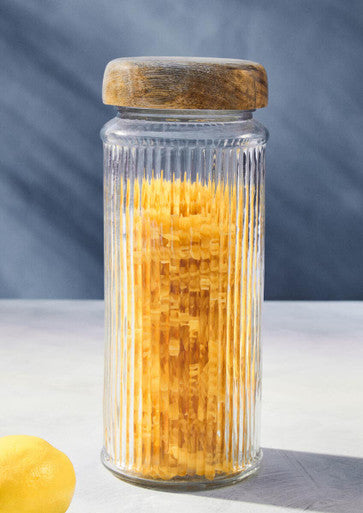 Orsina Garner 2400ml Ribbed Glass Storage Jar with Mango Wood Lid