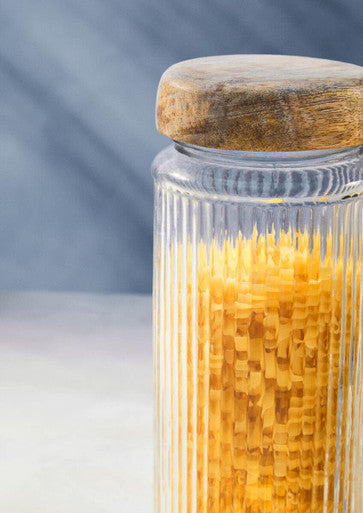 Orsina Garner 2400ml Ribbed Glass Storage Jar with Mango Wood Lid
