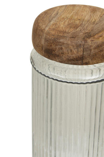 Orsina Garner 2400ml Ribbed Glass Storage Jar with Mango Wood Lid