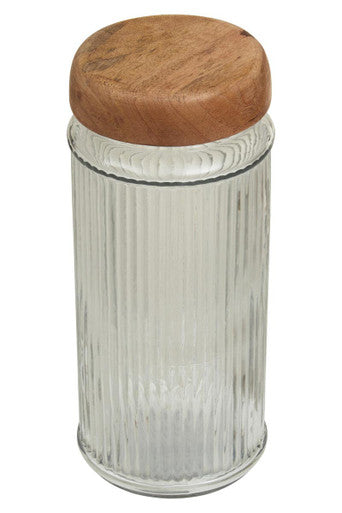 Orsina Garner Ribbed Glass Storage Jar with Mango Wood Lid – 2000ml