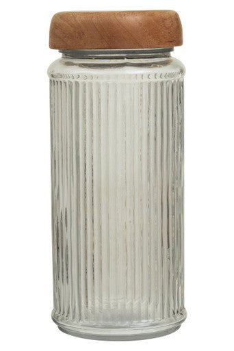 Orsina Garner Ribbed Glass Storage Jar with Mango Wood Lid – 2000ml