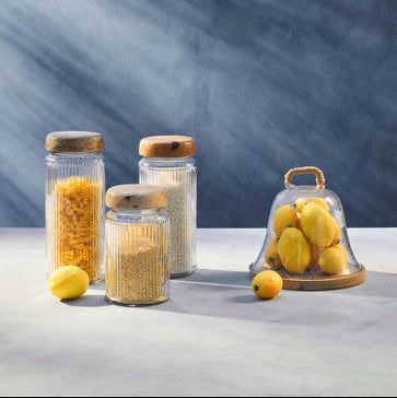 Orsina Garner Ribbed Glass Storage Jar with Mango Wood Lid – 2000ml